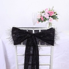 5 BLACK Polyester Chair SASHES Metallic Fringe Party Events Home Decorations