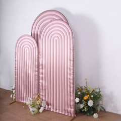 3 Dusty Rose Ripple Satin Round Top Wedding Arch Backdrop STAND COVERS Party
