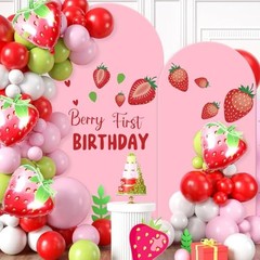 Set of 2 Arch Backdrop Cover 7.2FT, 6FT and Berry First Birthday Decal Pink