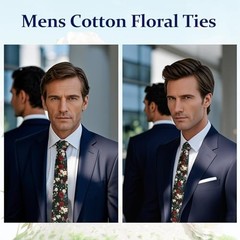 Cotton Floral Ties for Men, 2.76″ Skinny Mens Tie Flower Men’s Wine Red Black