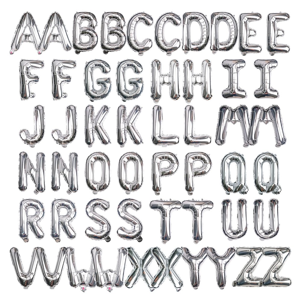 [52 PCS] 16″ Foil Silver Letter Balloons 2 Sets of A-Z, Mylar Aluminum Hangin…