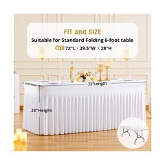 6 Pack 6ft White Spandex Table Cloths for Rectangle Tables Wrinkle Free White…