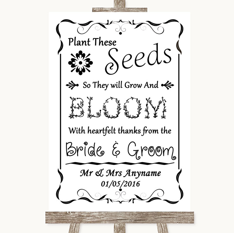 Black & White Plant Seeds Favours Personalised Wedding Sign