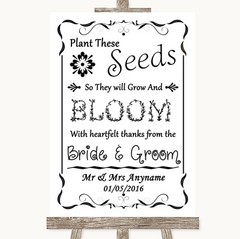 Black & White Plant Seeds Favours Personalised Wedding Sign