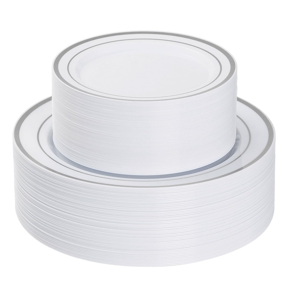 Goodluck 120PCS Silver Plastic Plates, Heavy Duty Disposable Silver Plates wi…