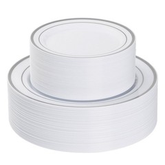 Goodluck 120PCS Silver Plastic Plates, Heavy Duty Disposable Silver Plates wi…