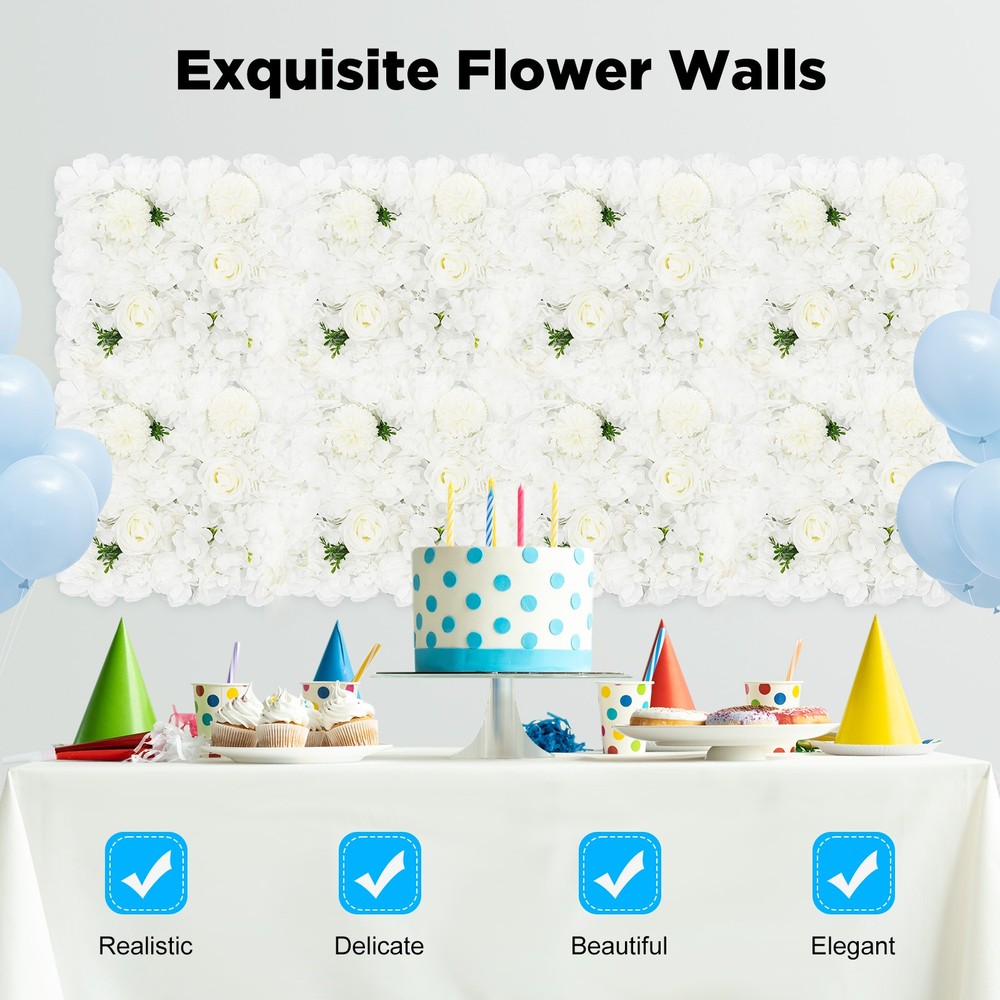 Flower Wall Panel Floral Backdrop, 12 Pcs Flower Wall Decor, 15 * 15in Rose Wall