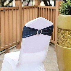 10 Navy Blue Metallic Spandex Chair Sashes Silver Buckles Wedding Decorations