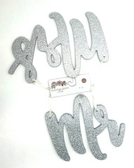 Hanging signs Mr & Mrs silver glitter, 2 pcs