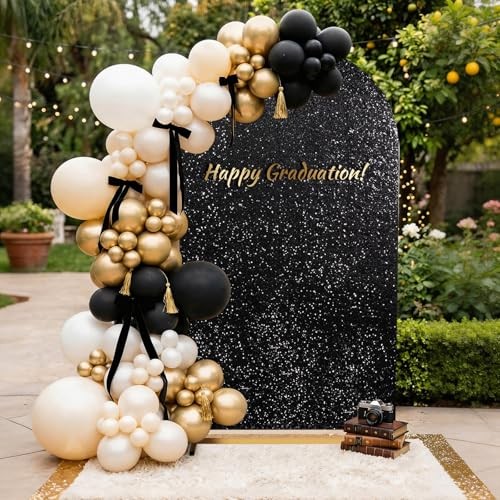 6.6FT Arch Backdrop Cover Spandex Fitted Fabric Sequin 3.3ftx6.6ft Black