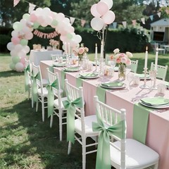 7x108in Light Green Satin Chair Sash Bows & Ribbon Ties – 100PCS Decorative