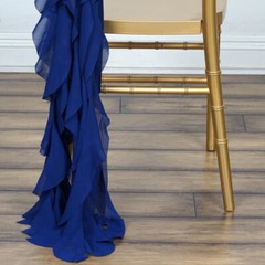 Royal Blue Premium Curly Chiffon CHAIRS Covers Cap SASHES Bows Ties Wedding