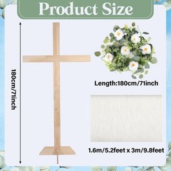 71″ Wedding Wood Cross with White Ribbons & Eucalyptus Garland