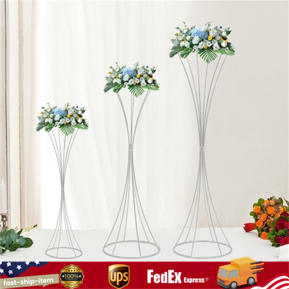 3Pcs Modern Silver Metal Flower Stand for Wedding Table Centerpieces Decor