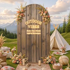 Rustic Vertical Planks Arch Cover – Spandex Fitted Chiara Backdrop 7.2FT Wood