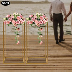 5pcs Gold Wedding Flower Stand Column for Table, Home Party Wedding Stage Decor