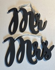 Mr & Mrs Wooden Rustic Hanging Wall Decor- Gray With White. Excellent Condition