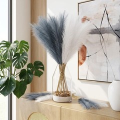 60 Pcs Faux Pampas Grass Decor 21.7 Inch White and Grey Short Fluffy Artifici…