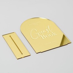 Versatile 5×7″ Gold Mirror Acrylic Wedding Sign for Guest Engagement & Memories