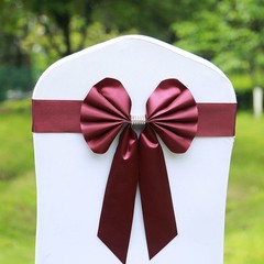 5 Burgundy Reversible Satin Faux Leather Bow Tie Party Chair Sashes with Buckles