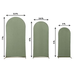 3 DUSTY SAGE GREEN Matte Fitted Spandex Round Top Arch Backdrop STAND COVERS Set