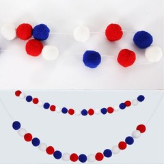 2m Plush Ball Garland Red White Blue for Celebration Day Festive Party Setup