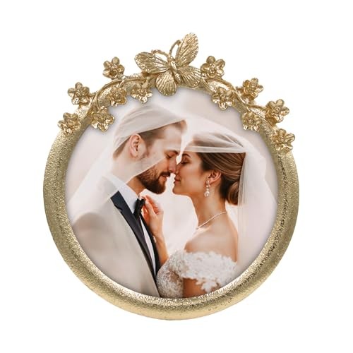 Circular Butterfly & Floral Photo Frame / 4×4 In | For Tabletop Display |