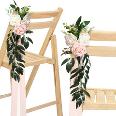 16 Pcs Wedding Aisle Decorations – Pink Beige Rose & Eucalyptus Decor