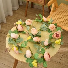 2 Pack of Rose Flower Vine, Floral Garland for Wedding Champagne & Yellow