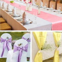 4 Pack Satin Table Runner 12 x 108 Inch Long Bright Silk and Pastel Rainbow