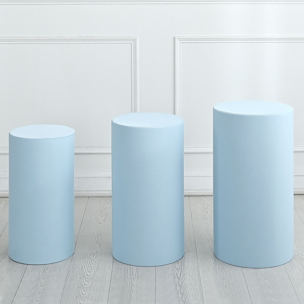 Set of 3 Cylinder Spandex Stand Covers, Light Blue, Elastic Fabric-Small
