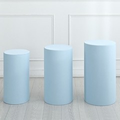Set of 3 Cylinder Spandex Stand Covers, Light Blue, Elastic Fabric-Small
