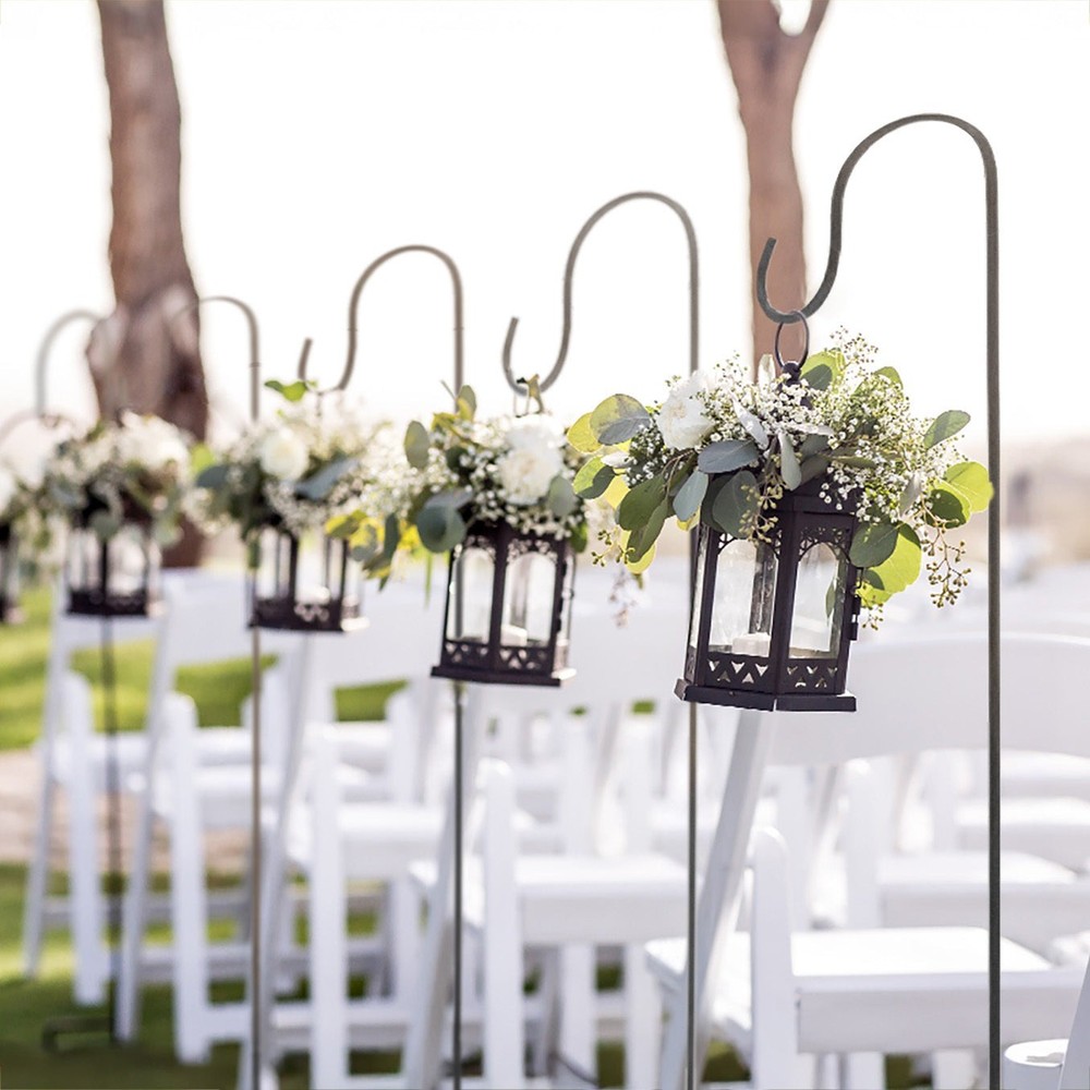 10 BLACK Metal Shepherds Hook Plant Hanger Stands Wedding Events Party