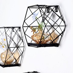 3 BLACK Hexagon Metal with Wood GEOMETRIC FLOATING SHELVES Party Events Supplies