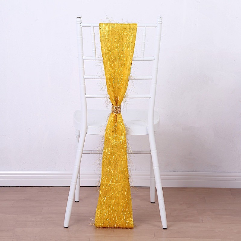 5 GOLD Polyester Chair SASHES Metallic Fringe Party Events Home Decorations