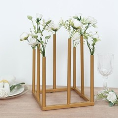 10″ GOLD Square 8-Tubes Minimalist Base Design Flower Vase Centerpiece Wedding