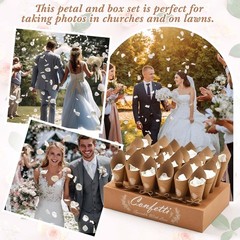 1 Sets Wedding Petal Cones for 24 Guest – Biodegradable Real White Petals