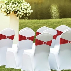 100PCS Spandex Stretch Red Chair Sashes Bows Universal Elastic Chair Cover Bands