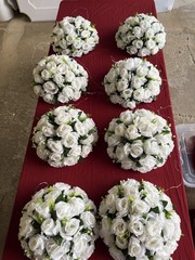 Lot of 8 White Artificial Rose Kissing Balls Wedding Floral Decor