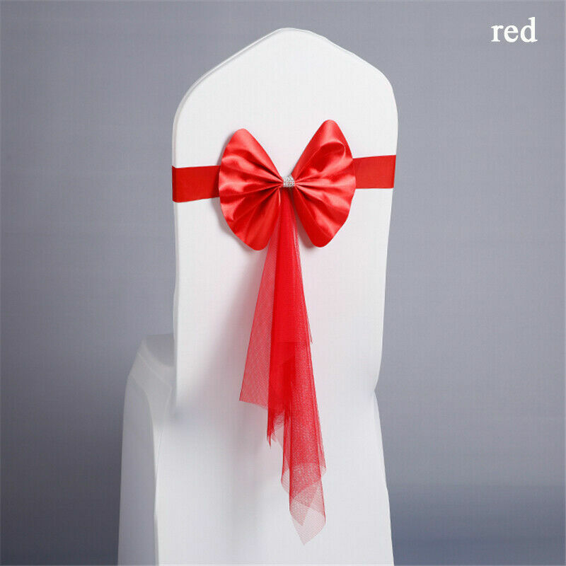 5pcs Chair Back Flower Cover Bowknot Gauze Stretch Wedding Party Decorations SPW