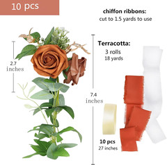 10Pcs Ivory Orange Wedding Chair Decorations Floral Swag Garland with Ribbon