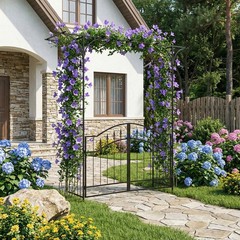 Metal Wedding Arch 7FT Stand Archway w/ Door for Outdoor Garden Party Decoration