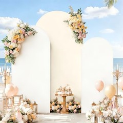 Arch Backdrop Cover, Wedding Arch Cover Spandex Fitted 4+5+6FT White+Beige