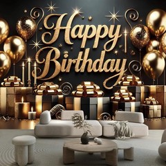 Black Glod Birthday Party Backdrop Luxury Black Glod Happy Birthday Banner Ph…