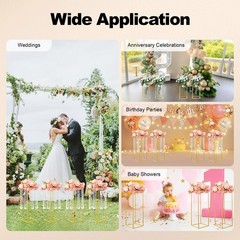 4Pcs Gold Metal Column Flower Stands Centerpiece Holder Rack Party/Wedding Decor