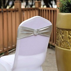 10 Silver Metallic Spandex Chair Sashes with Silver Buckles Wedding Light Gray