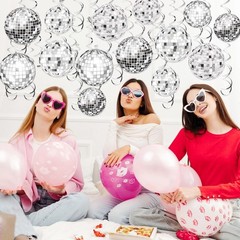 54 Pieces Disco Party Decorations Sliver Disco Ball Hanging Swirls 70s Ceilin…