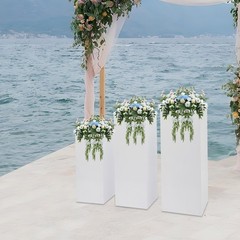 3 Pcs White Iron Display Pedestal Stands Square Free Standing Set