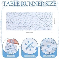 Blue Snowflake Winter Table Runner 120” 10ft Tulle Blue White Gauze Snowflake