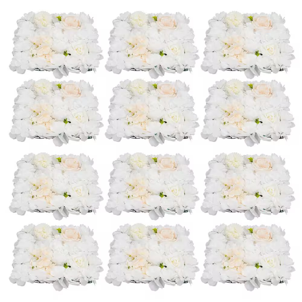 15 In. White Artificial Hydrangea Flower Wall Panels Wedding Photography Backdro